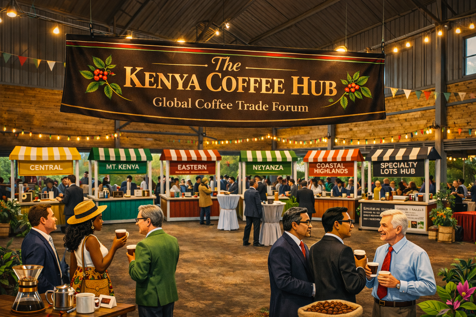 The Kenya Coffee Hub trade forum with regional coffee stands and buyers